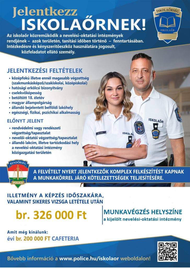 Álláshirdetés - Jelentkezzen Iskolaőrnek!